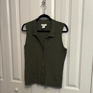 Halston Heritage Olive Sleeveless Button-Down Shirt